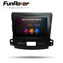 Funrover 9″ Android 8.0 Car dvd radio Player for Mitsubishi Outlander 2006-2014 Car GPS Navigation Auto Radio Multimedia Stereo