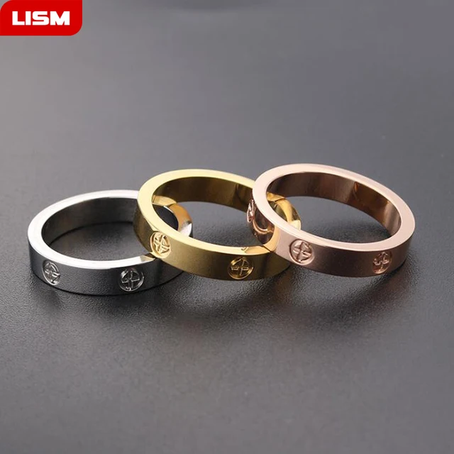 Anillo de acero inoxidable con piedra de cristal para hombre y mujer, sortija, oro rosa, boda, con Cruz Anillo de acero inoxidable con piedra de cristal para hombre y mujer, sortija, oro rosa, boda, con Cruz