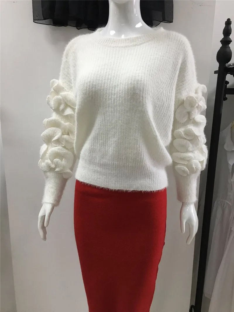 LUO SHA, женский свитер, пуловеры, длинный рукав, вязаный пуловер, свитер с оборками, женские свитера и пуловеры, Pull Femme MancheLongue