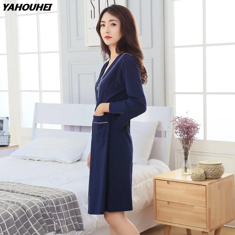 High-grade 100% Cotton Soft Kimono Robes for Women 2019 Autumn Winter Long Sleeve Bathrobe Female Lounge Homewear Home Clothing