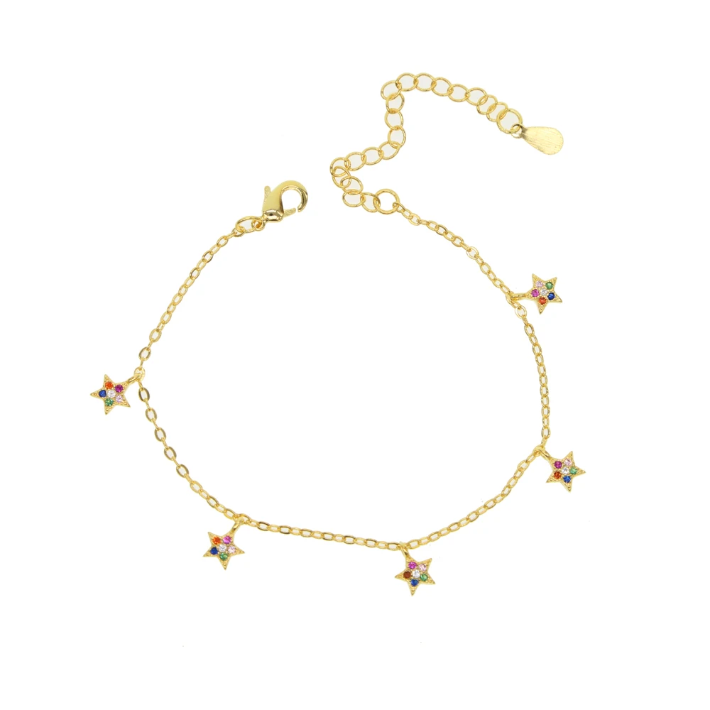 

cute lovely star bracelet for girl Christmas gift rainbow colorful cz paved Gold color fashion adorable jewelry