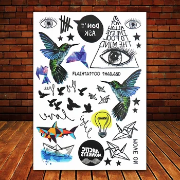 

Big Black tatuagem Taty Body Art Temporary Tattoo Stickers Gradient Colorful Birds Eye Shark Glitter Tatoo Sticker