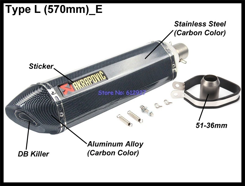 JOHOTAKI: длина 570 мм на входе 51 мм универсальный глушитель выхлопной трубы мотоцикла Escape Akrapovic лазерная маркировка с DB Killer - Цвет: Type L (570mm) E