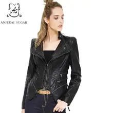 Весна Осень PU кожаная куртка Женское пальто черная короткая тонкая молния мотоциклетная куртка с отложным воротником S-6XL Женская искусственная кожа