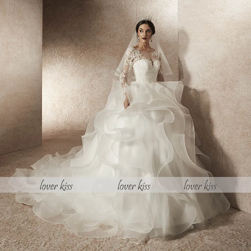 Lover Kiss robe de Marie 2020 гофрированное свадебное платье с длинным рукавом скромное