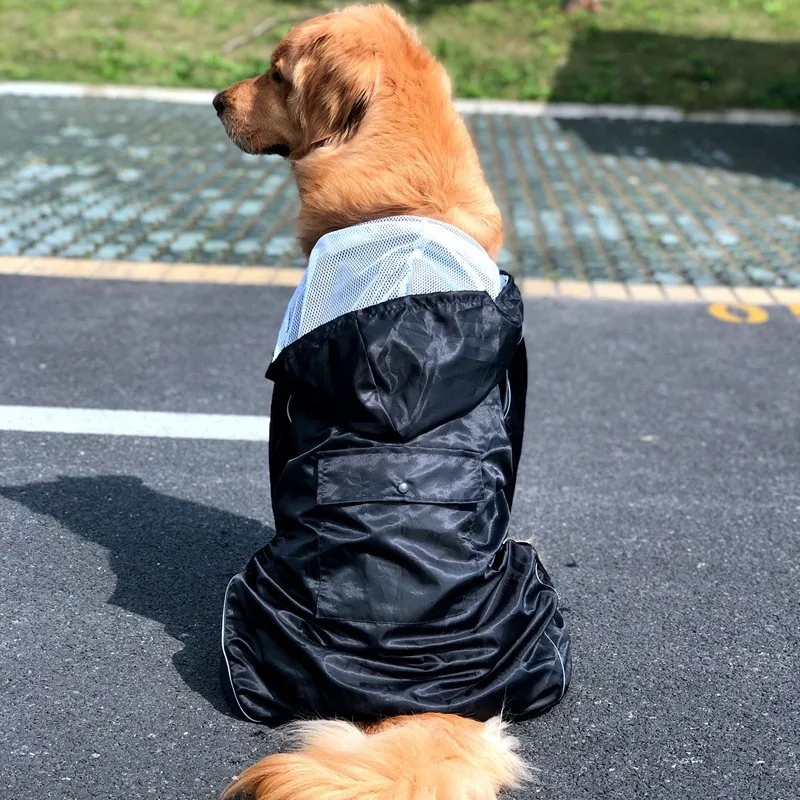 

Big Dog Raincoat 7 Sizes Black Solid Rain Clothes Labrador Jumpsuit Rain Coat Jacket 8-40KG Dogs Clothing Raincoat For Large Dog