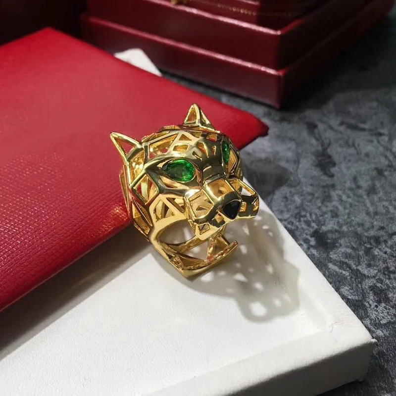 

Brand Fashion Jewelry For Women Party Ring Panther Head Jewelry Green Eyes Leopard Rings Top Quality Gold Color Panther 6 7 8 #