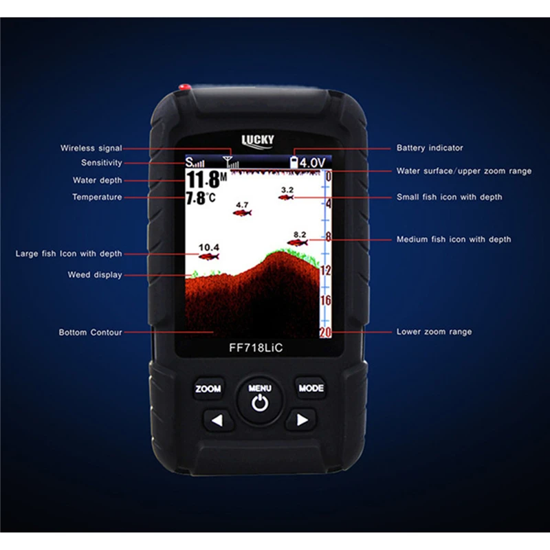 محظوظ FF718LiC-W اللاسلكية السمك مكتشف شاشة ملونة 45 متر/147 قدم سونار عمق للماء مكتشف قابلة أدوات الصيد