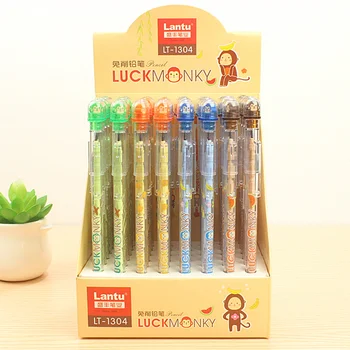

8 Pcs/set Cute Stationery Writing Mechanical Pencil Lucky Monkey Animal Plastic Standard Pencil with Eraser School Supplies