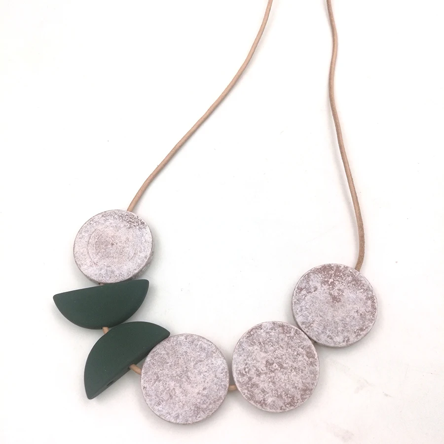 

wood disk geometric necklace minimalist statement PALE COLOR statement abstract half circle NW300