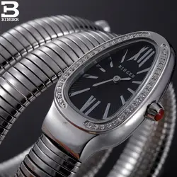 Швейцария BINGER Для женщин часы Элитный бренд дамы кварцевые часы форма змеи Сапфир золотой Водонепроницаемый Наручные часы B6900-3
