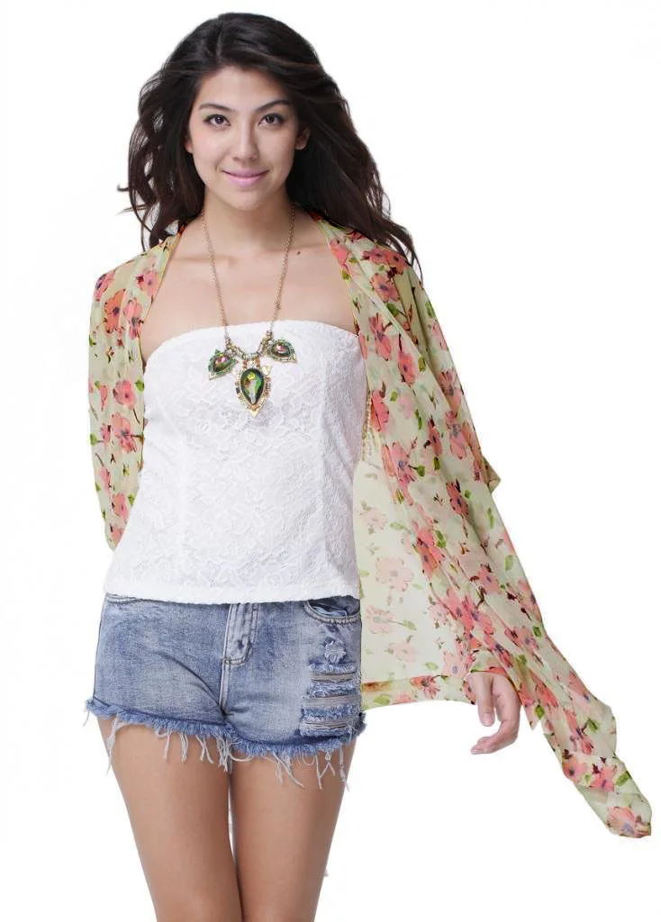 Летняя женская цветочная свободная шаль кимоно кардиган цветочный принт плюс размер одежда Длинные Блузки три цвета