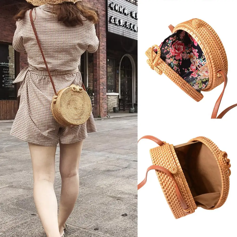 

Handmade Woven Rattan Shoulder Bag Vintage Bowknot Buckle Women Crossbody Pouch