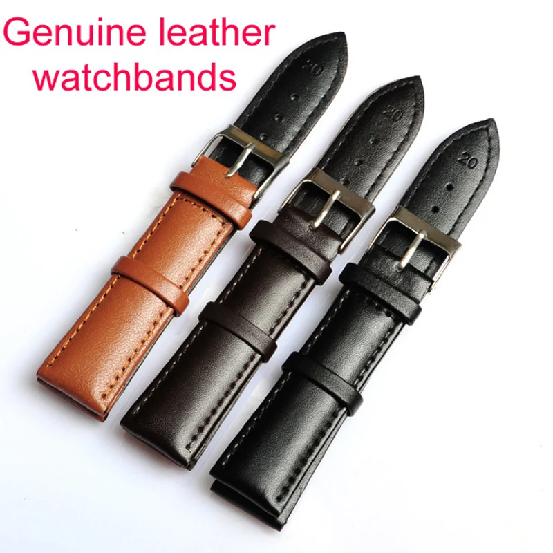 

1pcs 18 20 22MM Genuine leather watchband waterproof Straps Smooth surface watch band dark brown black three color