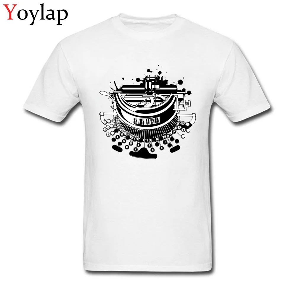 Printing Adult Steampunk typewriter T Shirt Plain Summer Autumn Short Sleeve Crewneck 100% Cotton Tops Shirts Leisure Tee Shirts white