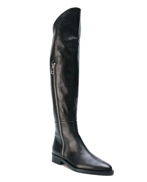 

2019 New European Black Genuine Men Over-the-knee Boots Pointed Toe Zip Autumn/Winter Western High Boots Men