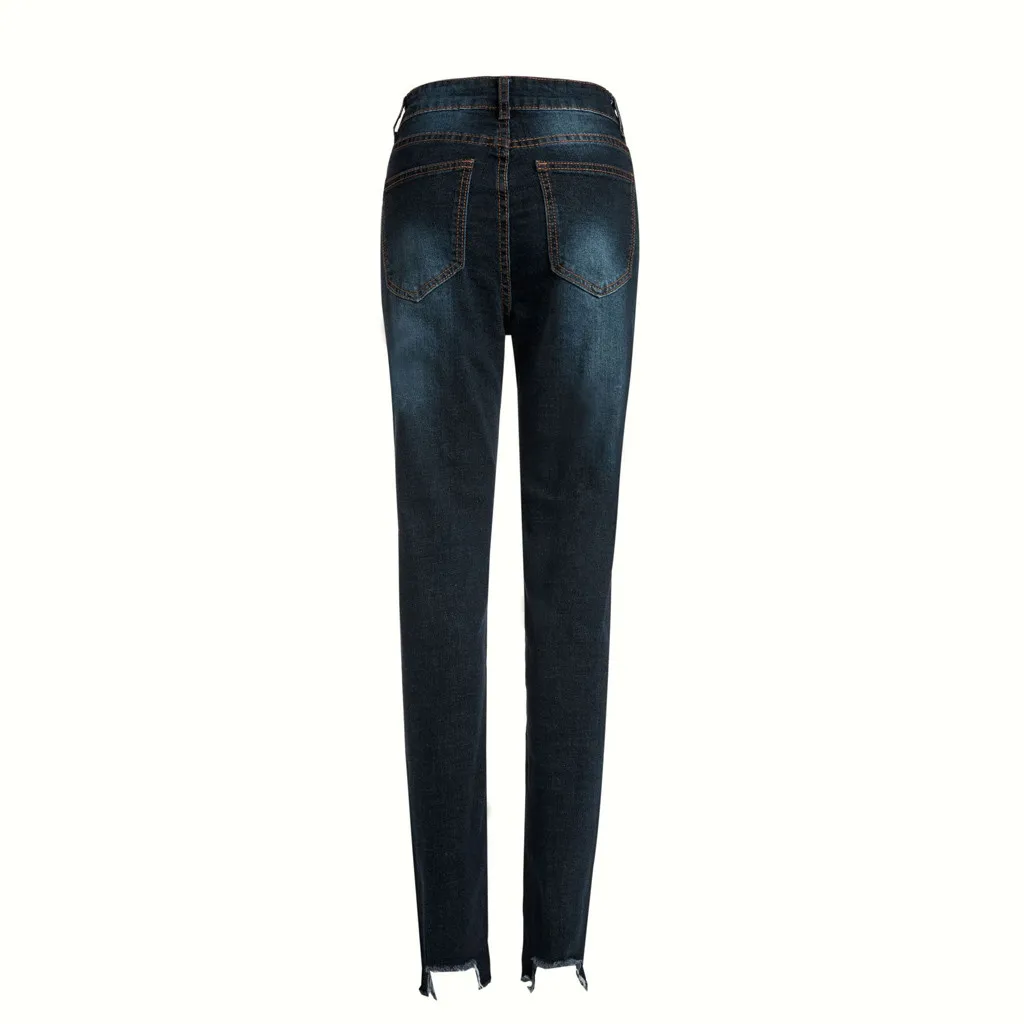 CHAMSGEND Для женщин высокое Талия дырками джинсы Для женщин Повседневное стрейч Узкие штаны Длина джинсы Ja10