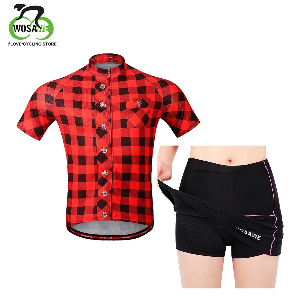 

WOSAWE Women Red Cycling Jersey Bicycle Mountain MTB Riding Bike Sport Breathable Underwear 3D Padded Skirt Shorts