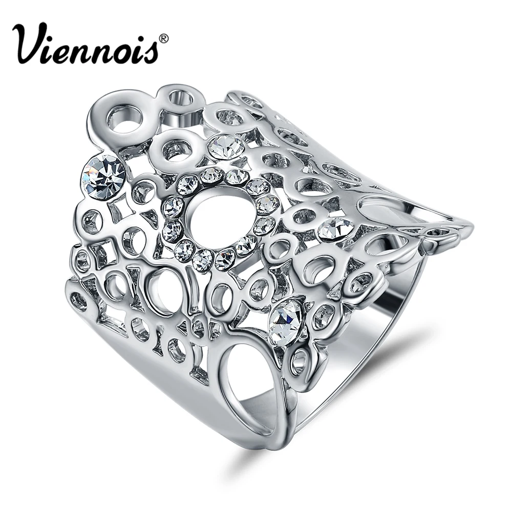 Viennois New Silver Color Multiple Circles Wide Rings for Women Rhinestones Hollow out Ring Female Wedding Bridal Jewelry Viennois New Silver Color Multiple Circles Wide Rings for Women Rhinestones Hollow out Ring Female Wedding Bridal Jewelry