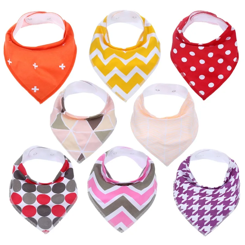 8Pcs/Lot Soft Comfortable Colorful 100% Organic Cotton And Baby Bandana For Boys &Girls Infant Adjustable Snaps Saliva Baby Bibs designer baby accessories