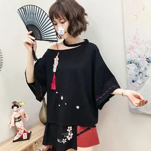 Японская мода, летняя футболка для женщин, новинка, кимоно, японские Сладости, модная рубашка Harajuku Kawaii, топы для женщин, юката FF2134