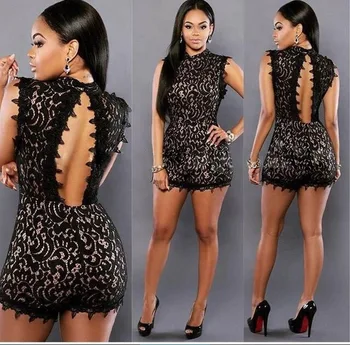 

New Fashion Women Sexy Backless Lace Casual Jumpsuits Hollow Out Skinny Night Club Playsuits