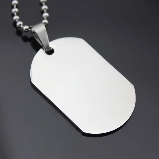 Silver Dog Tag Necklaces Stainless Steel Pendant Long Link Chain