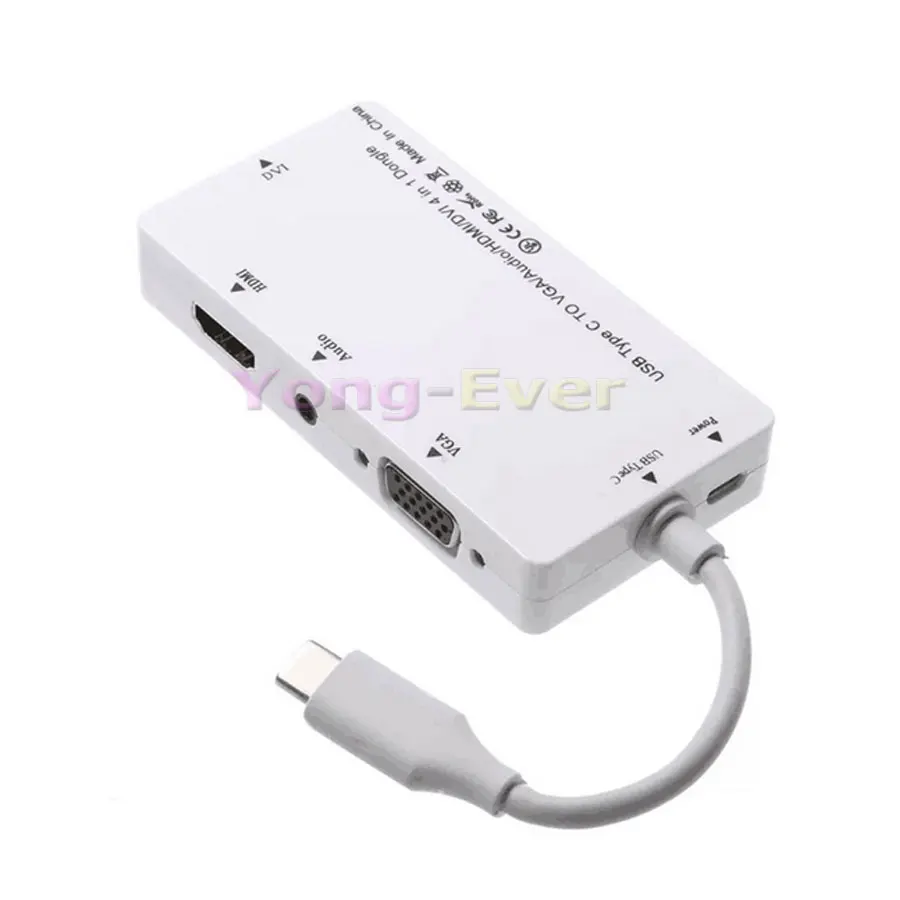4 в 1 Адаптер USB C 3 Type к HDMI VGA DVI с адаптером для аудиовыхода кабель конвертер Macbook