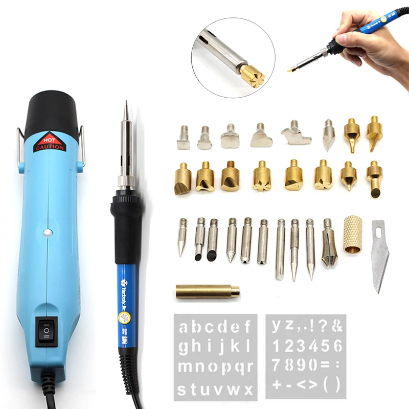 

60W Adjustable Soldering Iron Wood Burning Pen Pyrography Tool Kit + Heat Gun Tool Hot Air 300W For Shrink FIMO dinks Clay 858