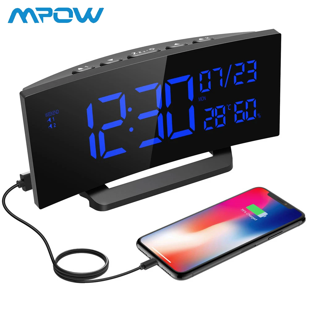 

Mpow Digital Alarm Clock Curved-Screen Dual Alarm Snooze Function Multifunctional Clock with 5'' Large Display Sleep Timer 2019