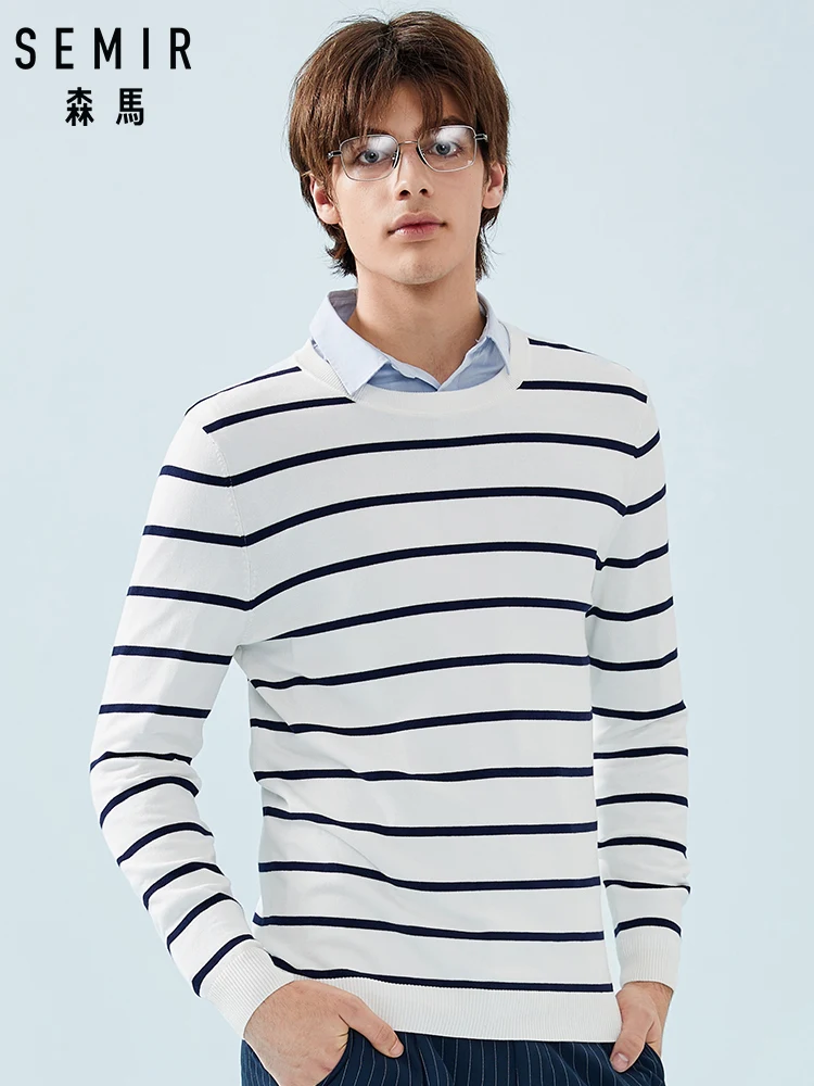 SEMIR Mens Fine Knit Sweater Men's Striped Pullover