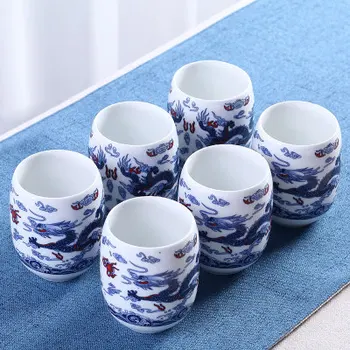 

6pcs/ceramic cup kungfu tea set home white porcelain cup 180ml drinkware Chinese blue and white porcelain dragon pattern cup