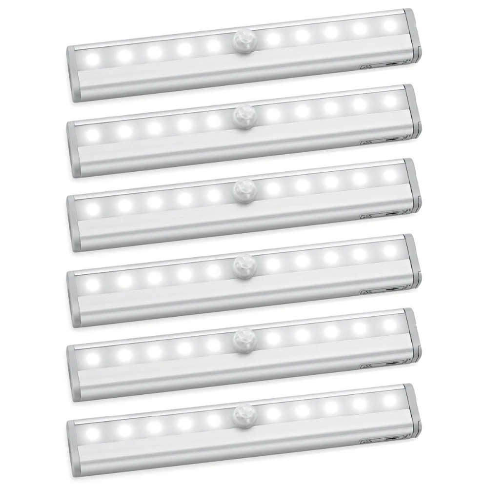 

Motion Sensor Closet Lights,Stick-on Anywhere Portable 10-LED Wireless Cabinet Night/Stairs/Step Light Bar(6 PACKS)