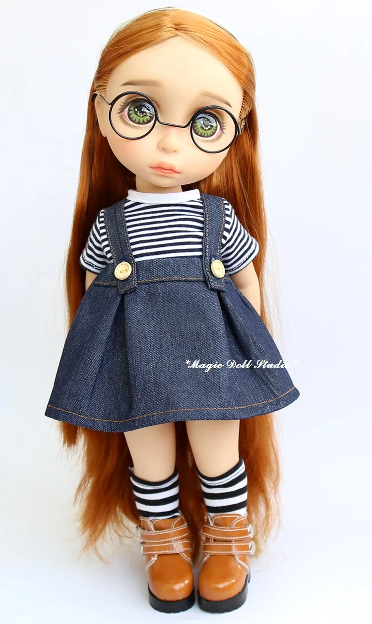 [DY124] 1" Disyne Кукла Одежда# джинсовый комбинезон и Полосатый Топ Набор для 16 дюймов девочка кукла наряды для розничной торговли