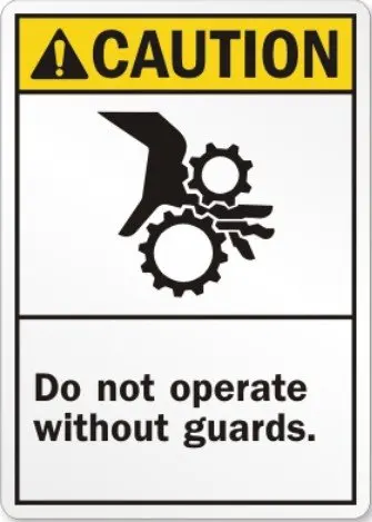 

200pcs 15x20cm CAUTION do not operate without guards PVC material stickers, Item No. CA17