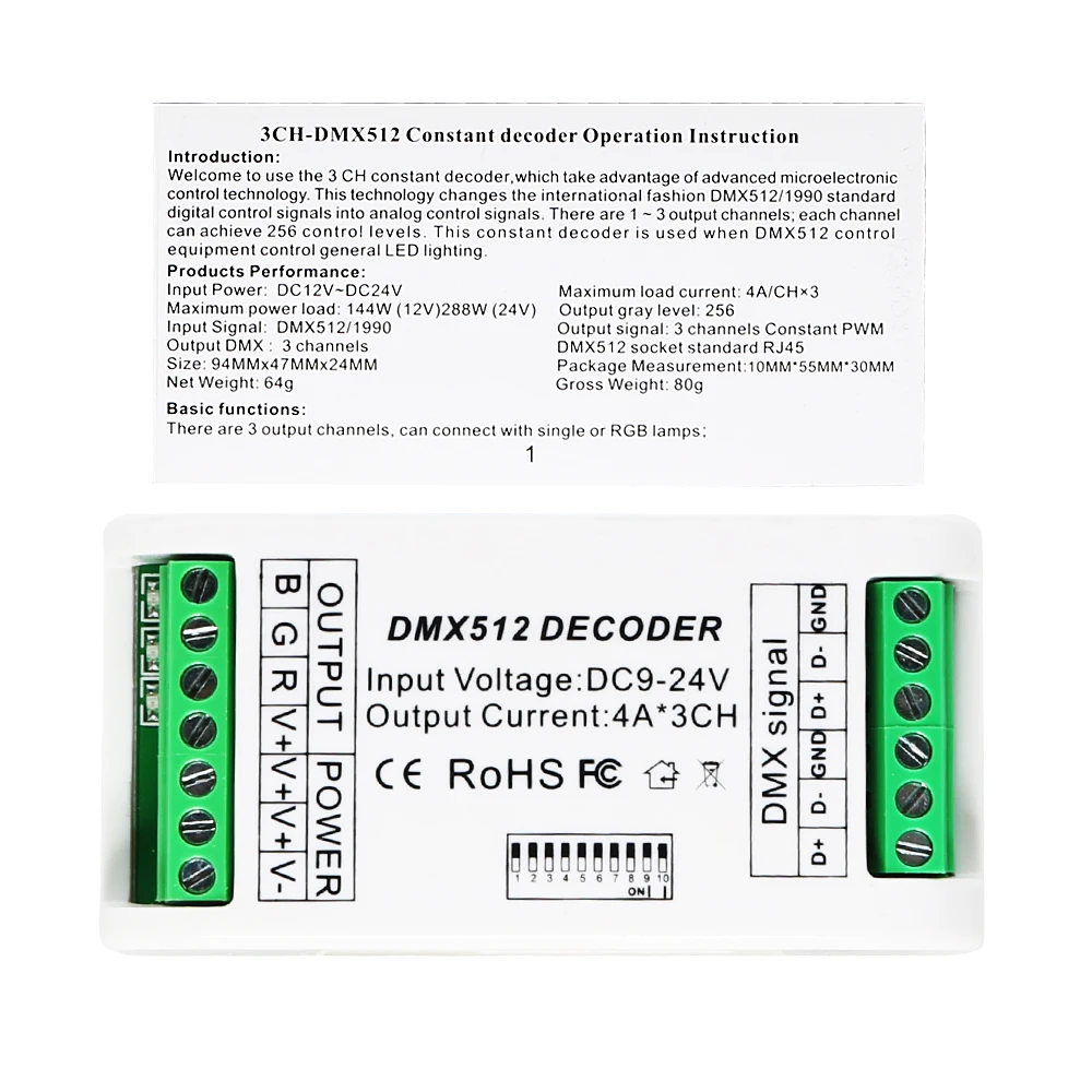 Мини 3 канала DMX512 декодер транспорматор led-переключателя для RGB светодиодный контроллер полосы 12 V-24 V