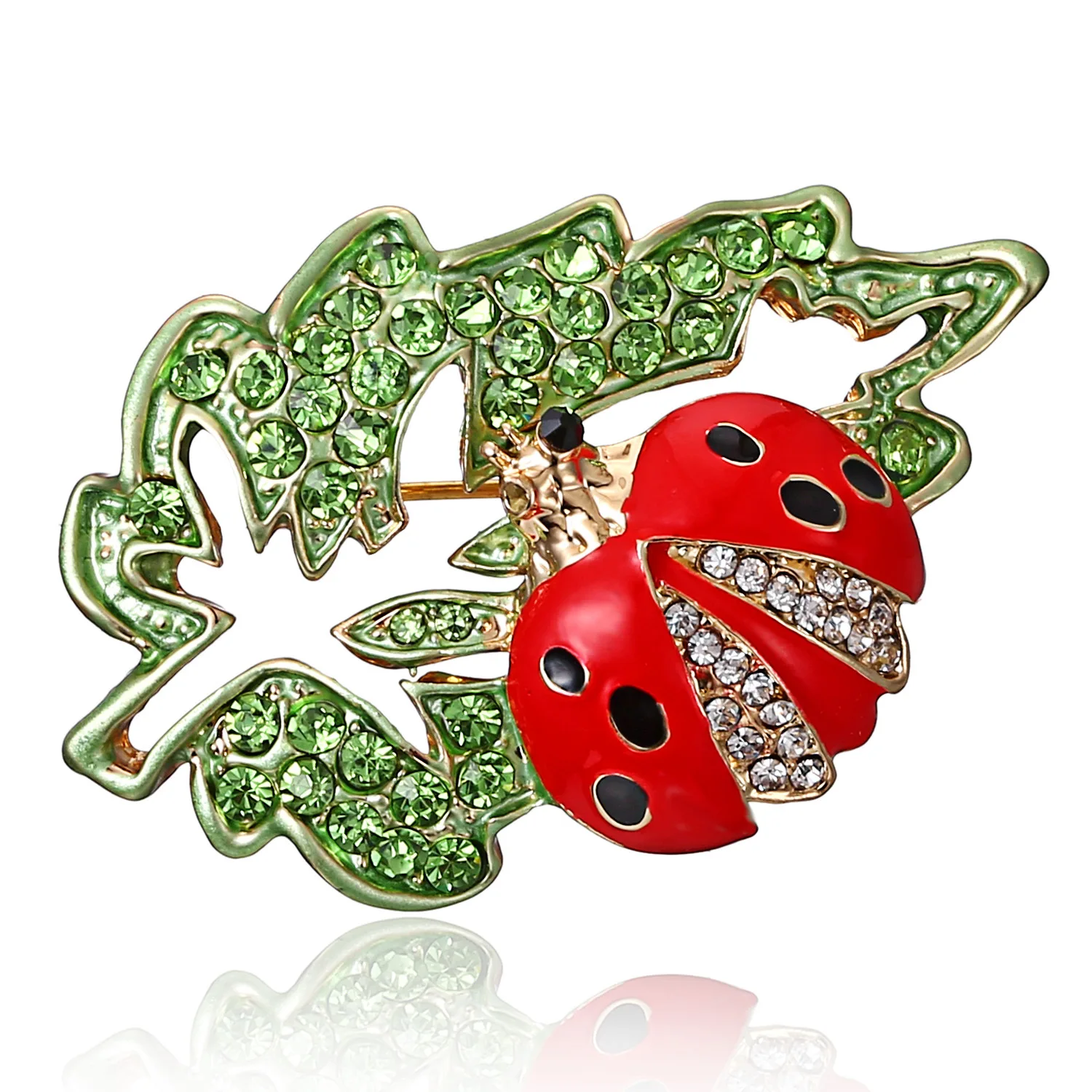 Fashion Cute Crystal Ladybug Brooches for Women Man Brooch Pins Leaf