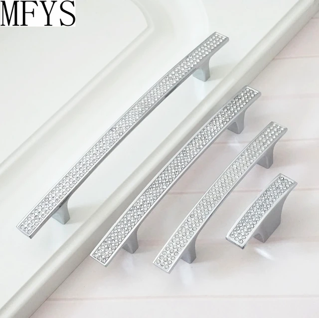 Us 4 9 11 Off 3 75 5 6 Silver Crystal Dresser Pull Drawer Pulls Handles Cabinet Rhinestone Gl Kitchen Furniture Hardware In