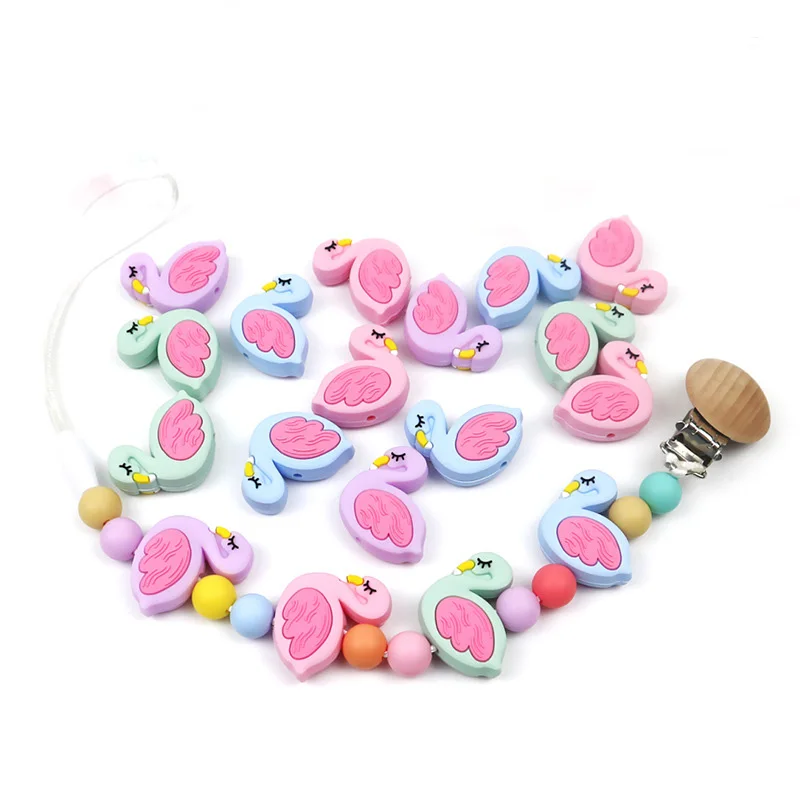 

100PCS Flamingo Shape Baby Silicone Teether Bead 3*2.6mm Molar Pacifier Chain Pendent Necklace Molar Nursing Shower Gift BPAFree