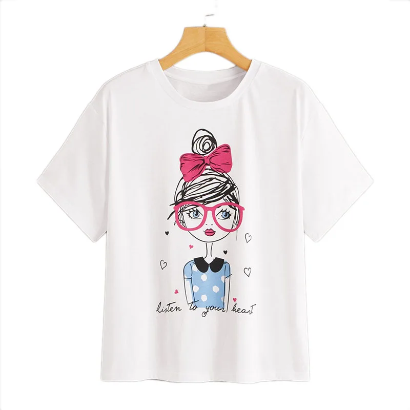 Dotfashion белая футболка с буквенным принтом для девушек, женские летние повседневные топы, одежда с коротким рукавом, Женская корейская модная футболка