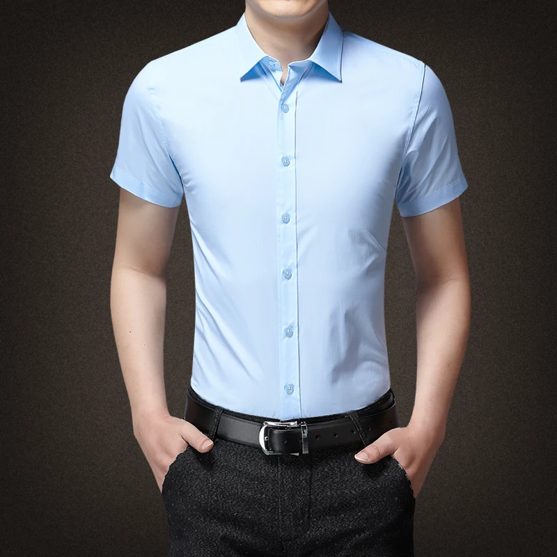 

Brand Men Shirt 16 colors Solid White Dress Shirt Short Sleeve Slim Fit Business Camisa Masculina Casual Male Hawaiian Shirts