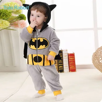 

0-24Months Spring Baby BatMan Rompers Warm Long Sleeve Baby Clothes Autumn Coral Fleece Baby boys Clothes Cartoon Jumpsuit C898