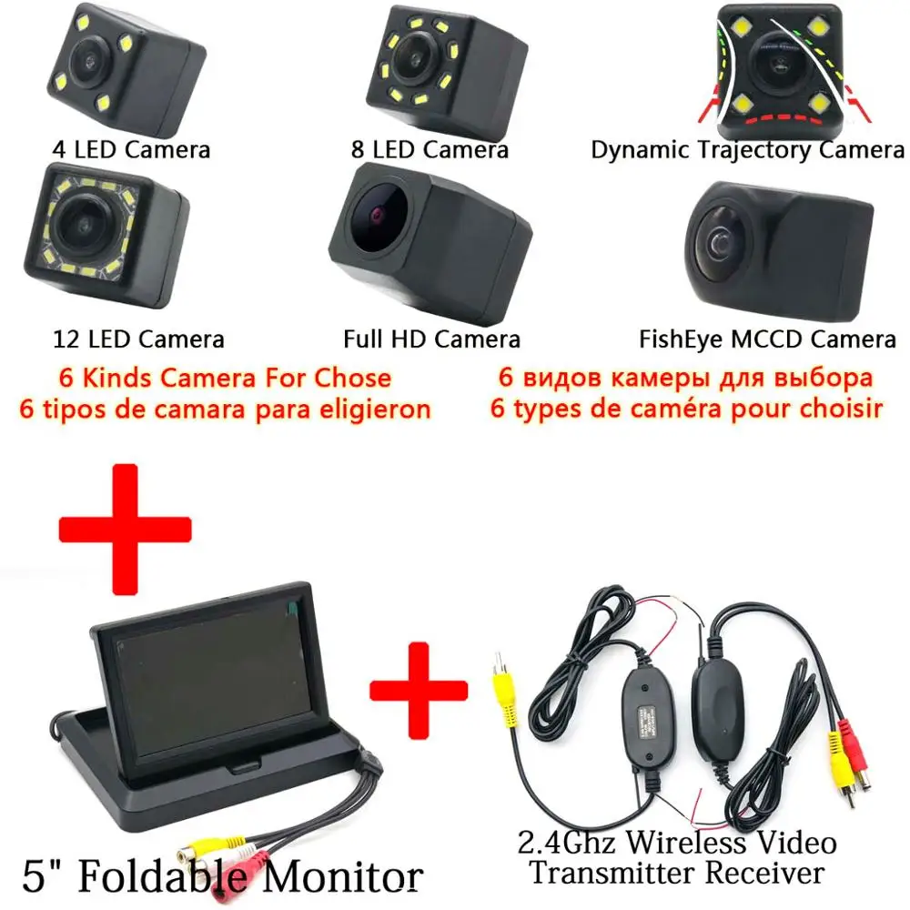 Рыбий глаз MCCD 1080P Starlight Универсальная автомобильная камера заднего вида, беспроводная " зеркало заднего вида для парковки с ЖК-монитором - Название цвета: C Wireless 5 Fold