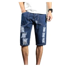 Шорты для женщин Для мужчин рваные Короткие Джинсы прямые синие Шорты для женщин бермуды мужской деним брендовая одежда плюс Размеры тонкие джинсовые шорты внешний карман