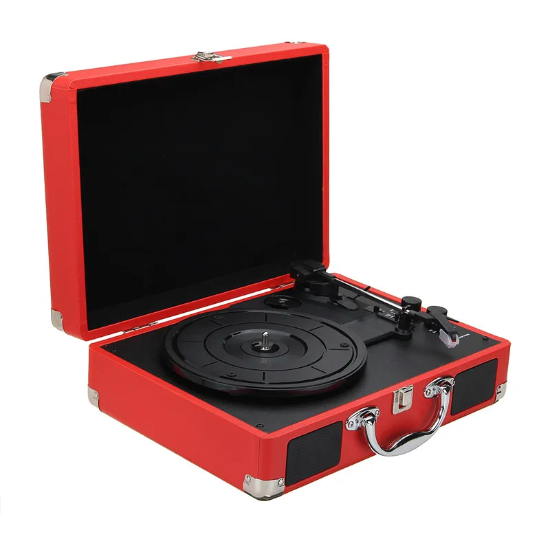 Ретро V1 33/45/78 оборотов в минуту, bluetooth 2,0 Портативный чемодан запись-плеер 3-Скорость разъём подачи внешнего сигнала Aux-in MP3 запись-плеер с Динамик 2 - Color: Red