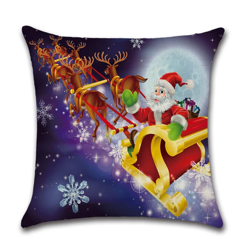45x45cm Linen Pillow Cover Santa Claus Christmas Tree Print Pillow Case Home Hotel Office Seat Throw Pillow Cover 45x45cm