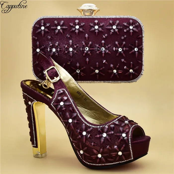

Graceful wedding/party high heel pump shoes matching with handbag set for fashion lady 988-5 in wine, heel height 12cm