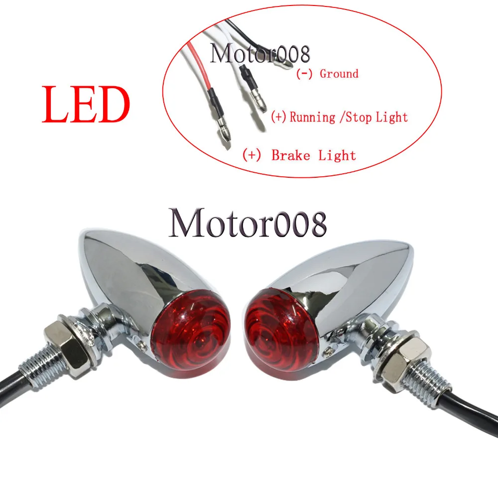 Motorcycle Red LED 3 Wires Chrome Bullet Mini Turn Signal Running lights For Harley Sportster