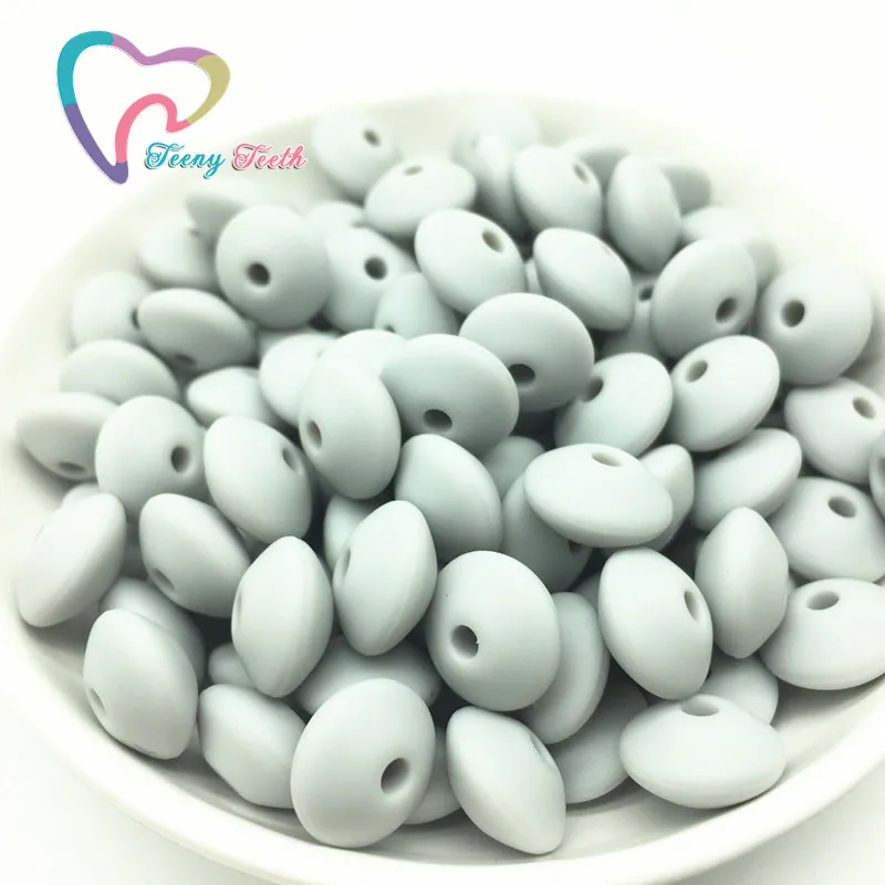 

Teeny Teeth 50PCS Light Gray Silicone Abacus Lentil Beads Teething Jewelry DIY Crafts Teething Jewelry Nursing Accessories Beads