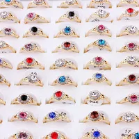 QianBei 50pcs/set Fashion Gold Color Cute Colorful Rhinestone Finger Rings Jewelry For Men Women Gifts Couple 1